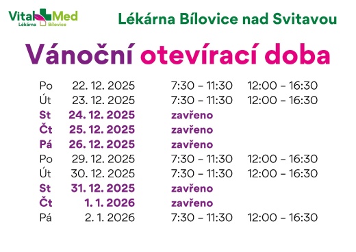 otevírací doba - Vánoce 2025